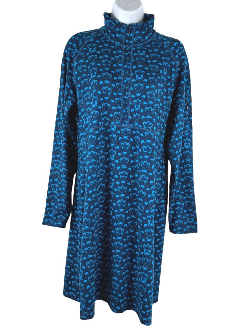 Title Nine Getaway Dress Large Blue Printed 1/2 Zip Long Sleeve Athletic DR-1936 - Picture 4 of 10